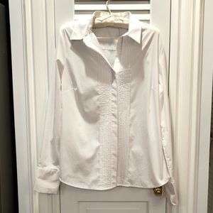 Tahari White Button-Down Pleated Front Shirt